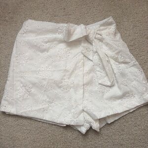SHEIN White Eyelet Tie-Front Skort